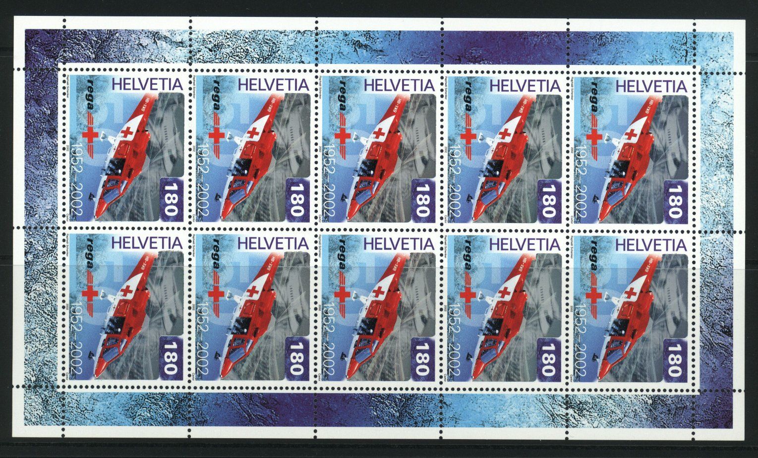 Tutti i francobolli: 2002, Sondermarke 50 Jahre Rega, Kleinbogen ** – Usato da Willisau venduto da Vollstempel