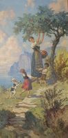 E. BACHMANN la cueillette des oranges huile sur toile
