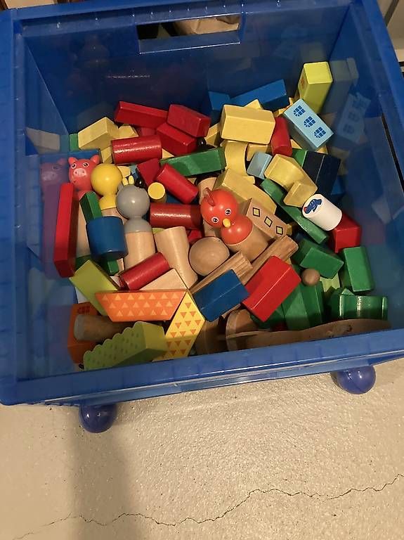 Spielzeuge: Holzklötze mit Box mir Räder – Gebraucht aus Fehraltorf von mayalotto