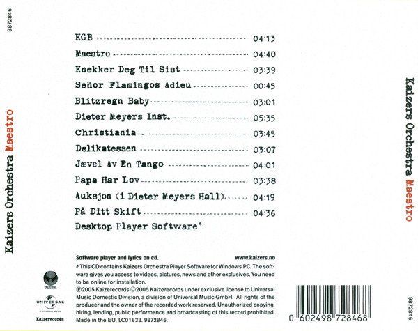CD: CD Kaizers Orchestra - Maestro (2005) – Usato da Möriken AG venduto da mineralia 1