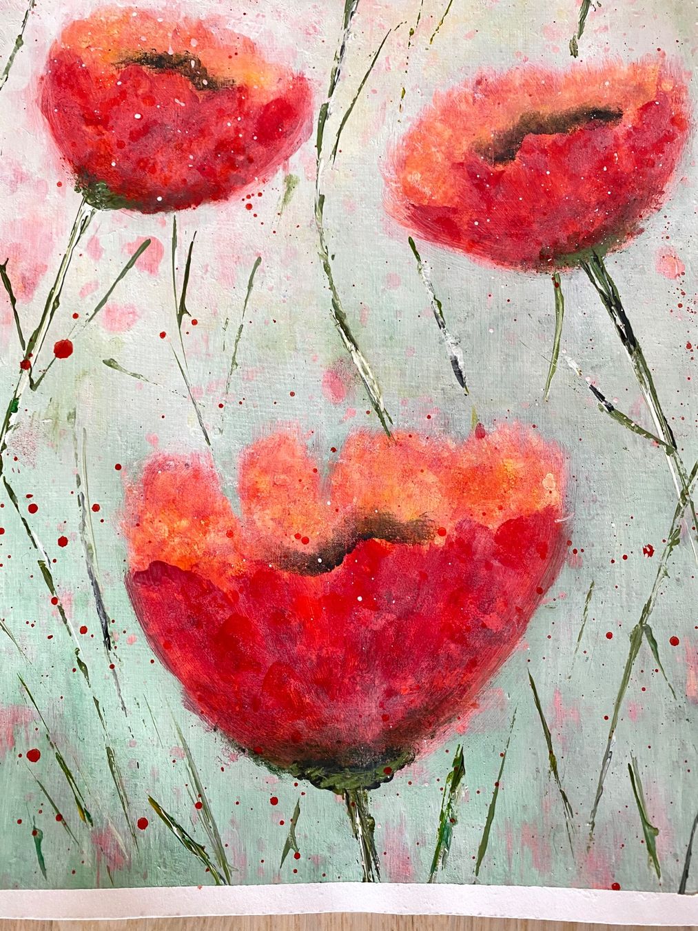 Dipinti: Handgemaltes Acryl Bild Mohnblumen. NEU Unikat. Mischtechnik – Nuovo (secondo la descrizione) da Siselen BE venduto da Melody-76 5