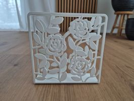 Serviettenhalter Metall weiss Blumenmuster