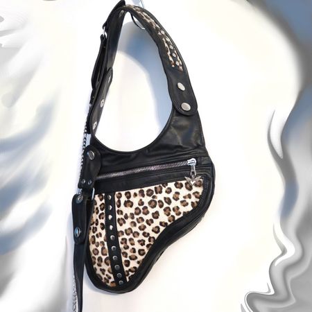 Schultertasche Damen, Handytasche aus Pferdeleder Animalprin