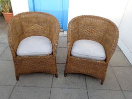 Rattan Sessel Korbstühle mit Kissen, 2 Stück