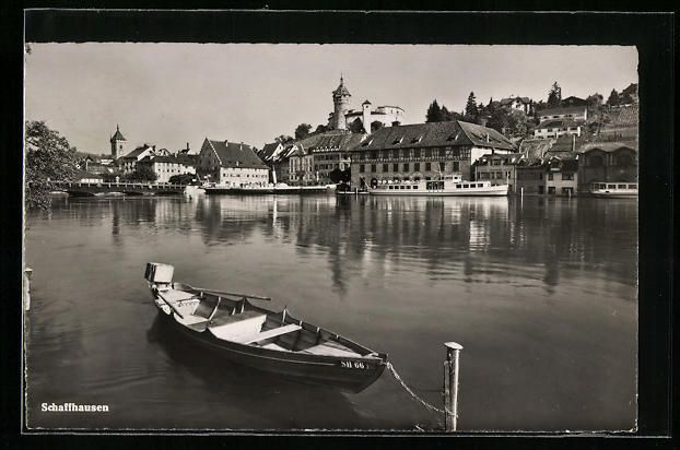 Cartoline postali: Schaffhausen, Ortspanorama mit Ruderboot – Usato da Berlin venduto da bartko-reher