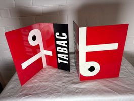2 Blechschilder Tabac abgewinkelt beidseitig vintage