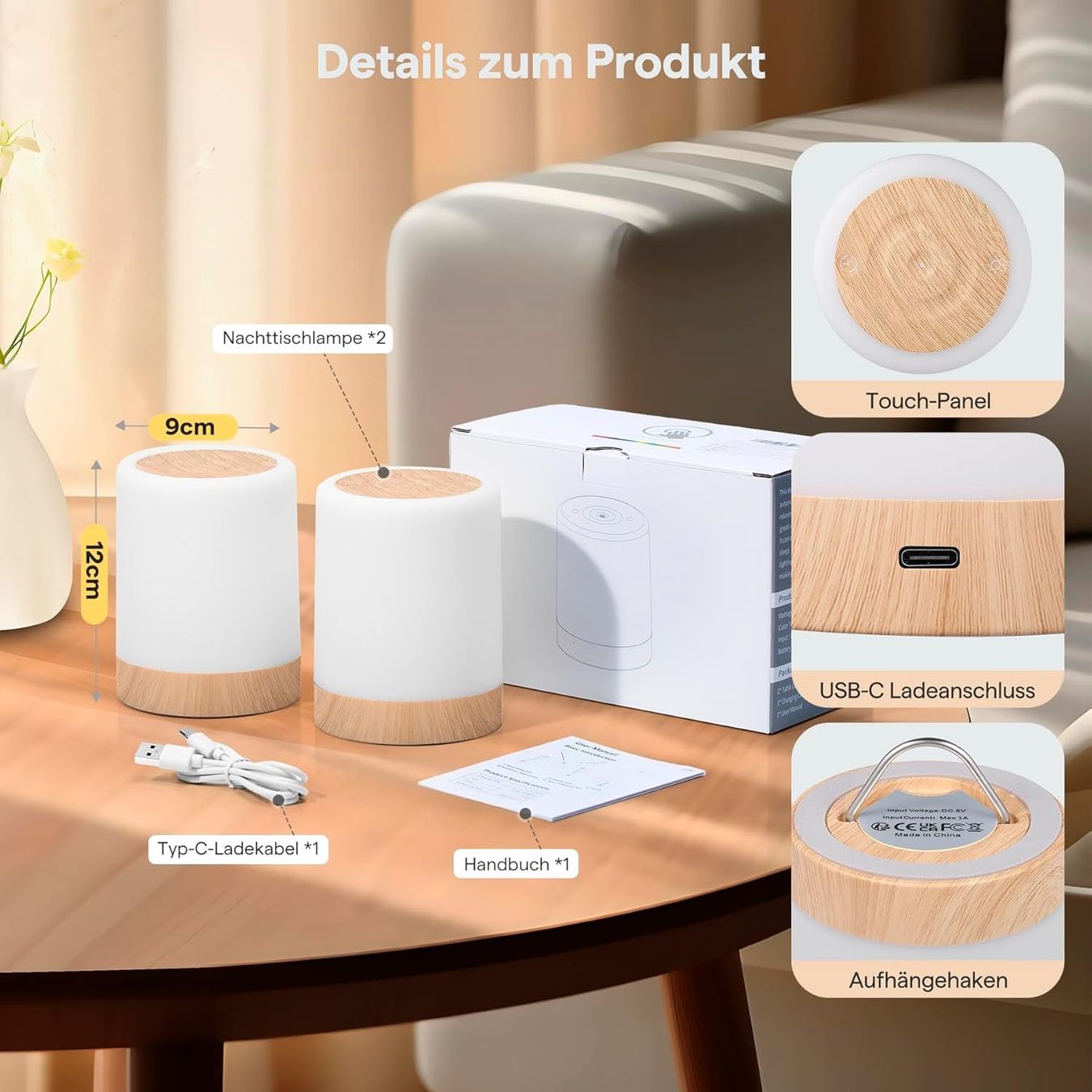 Lampade: 2x LED Nachttischlampe Touch dimmbar mit RGB – Nuovo e nell'imballaggio originale da Nuglar venduto da SmartLiving24 5