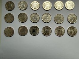 18 Silber - Fünfliber, komplette Serie mit dem seltenen 1952