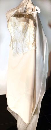 Brautkleid Creme-gold Gr. 48 mit Schleppe