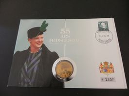 Münzbrief Dänemark 20 Kroner 1990 - 50. Geburtstag Margrethe