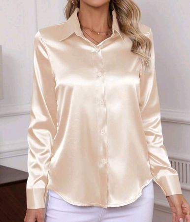 Satin-Bluse mit Knöpfen, Langarm, Eleganter Freizeitstil  ni