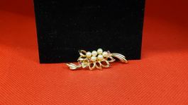 Elegante Vintage Brosche, Blumendesign mit Perlen & Steinen