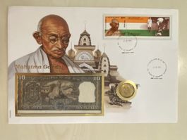 Banknotenbrief mit Münze - India