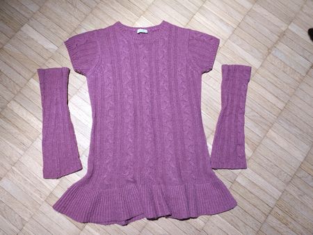 Winter Strickkleid mit Armstulpen, Lila, Grösse 4 Jahre