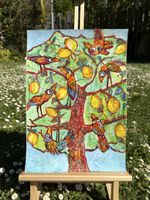 Original Gemälde: Vögel. Naive Malerei. Unikat.  Handgemalt.