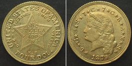 USA 4 Dollars 1879 ONE STELLA für Vitrine BITTE LESEN!