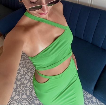 Lime Green Shein Set top + skirt- Size S