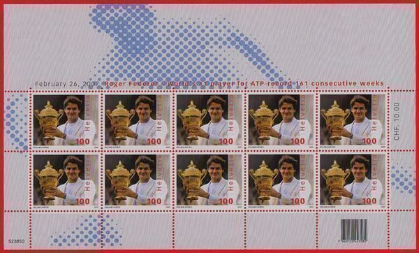 Tutti i francobolli: 2007 Federerkleinbogen  10x 1Fr.  ** Postfrisch ** – Nuovo (secondo la descrizione) da Adliswil venduto da Aenti