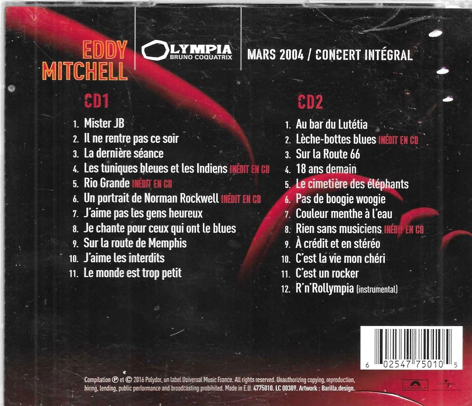 CDs: Eddy Mitchell 2 CD's - Olympia 2004 Concert intégral – D'occasion à Savagnier par Ne2065 1