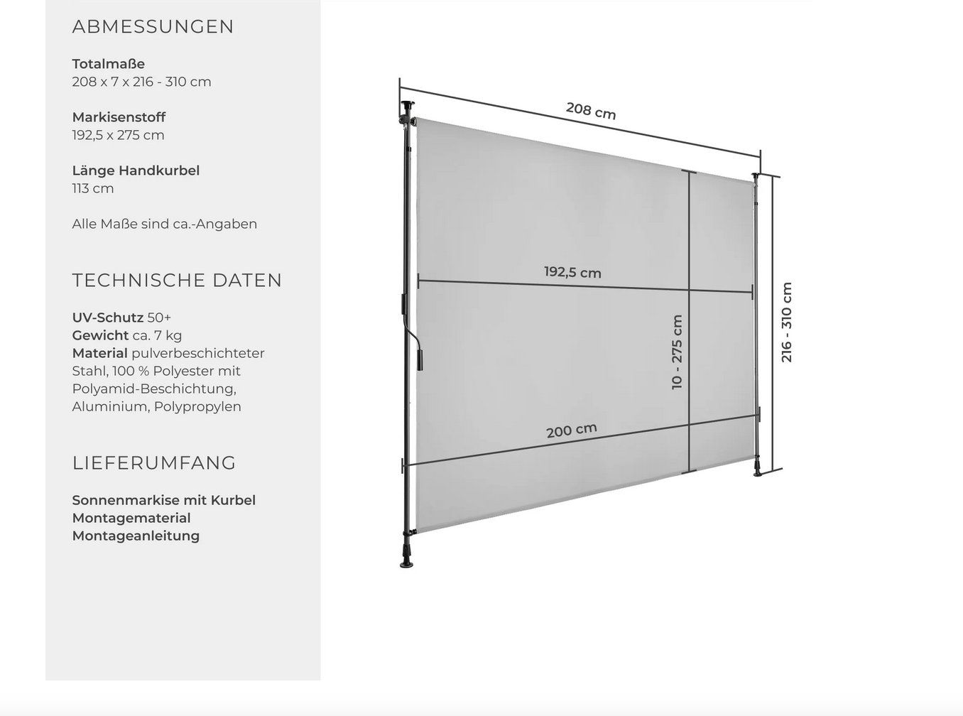 Tende da sole: Klemmmarkise Taija hellgrau 200 x 310 cm – Nuovo (secondo la descrizione) da Steinhausen venduto da Retourenprofis 2