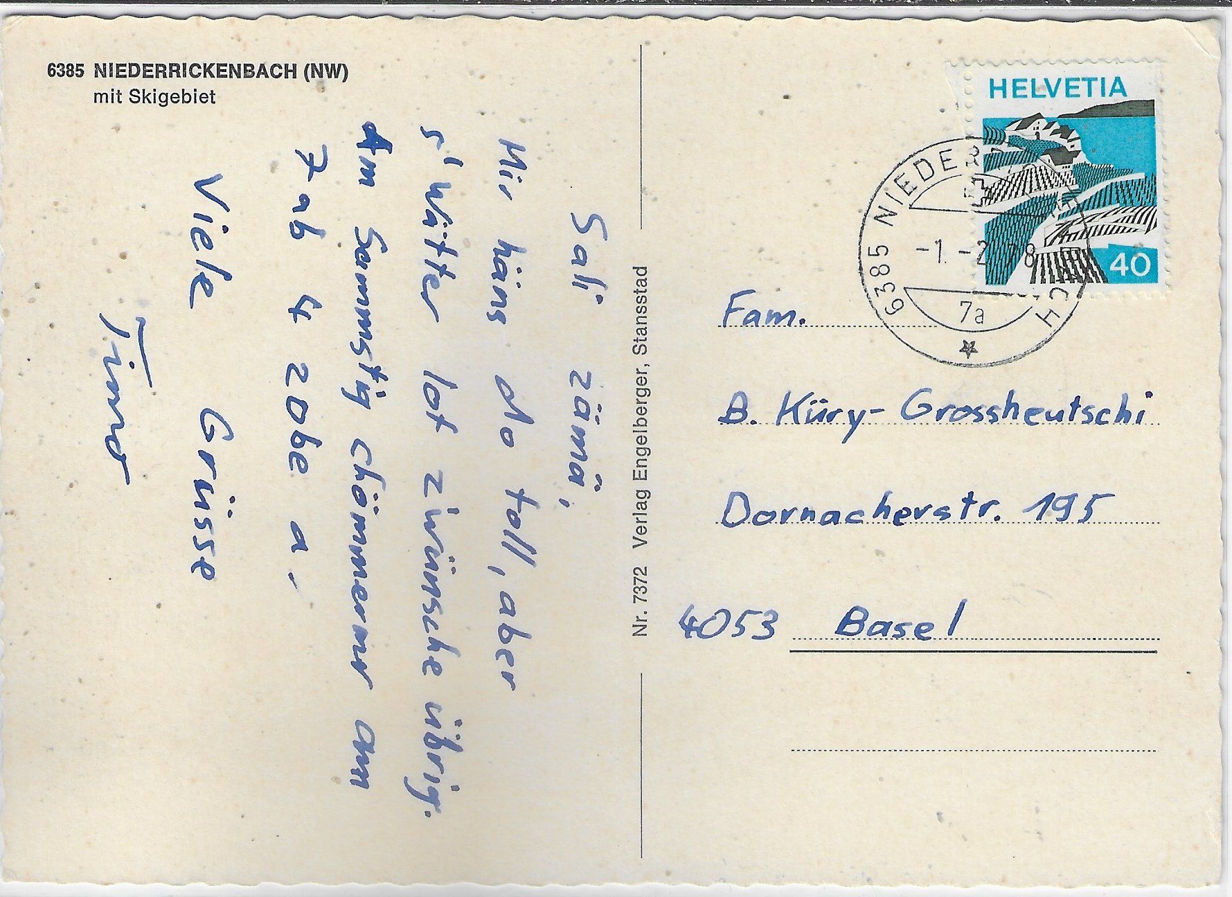 Cartoline postali: Niederrickenbach NW mit Skigebiet – Usato da Ettingen venduto da Kartenplanet 1