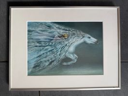 FRIEDRICH  HECHELMANN  Pferd Kunstdruck  Metallrahmen / Glas