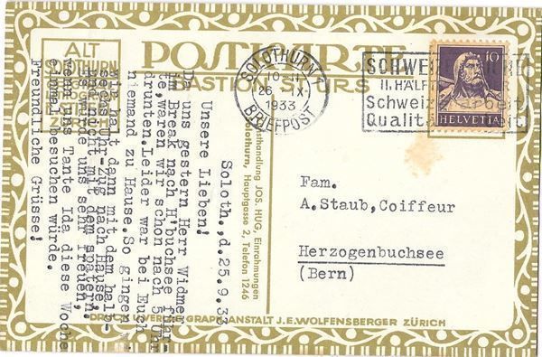 Cartoline postali: Solothurn Künstlerkarte E. Stiefel – Usato da Olten venduto da clotaldi 1