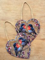 2x Deko/Wanddeko/Fensterdeko Hänger Herz/Vogel ,NEU