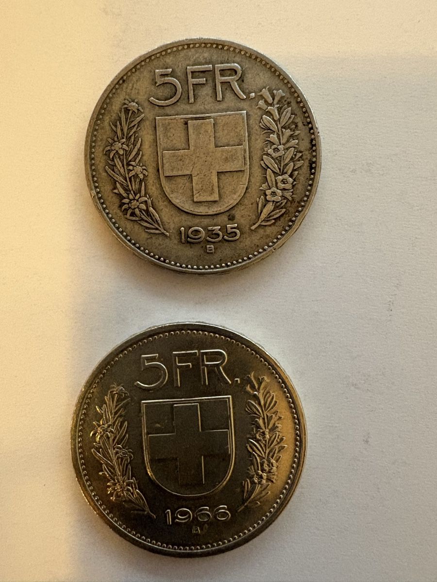 Alle Münzen: 5 chf 1935/1966 – Gebraucht aus Murten von Tzaugg