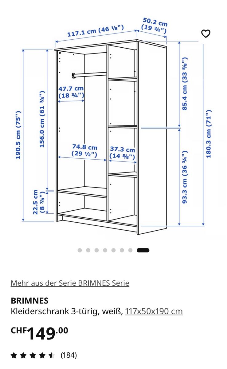 Schränke: Ikea BRIMNES Kleiderschrank, 3-türig, weiss,Top Zustand! – Gebraucht aus Berneck von eva_2fhj 3