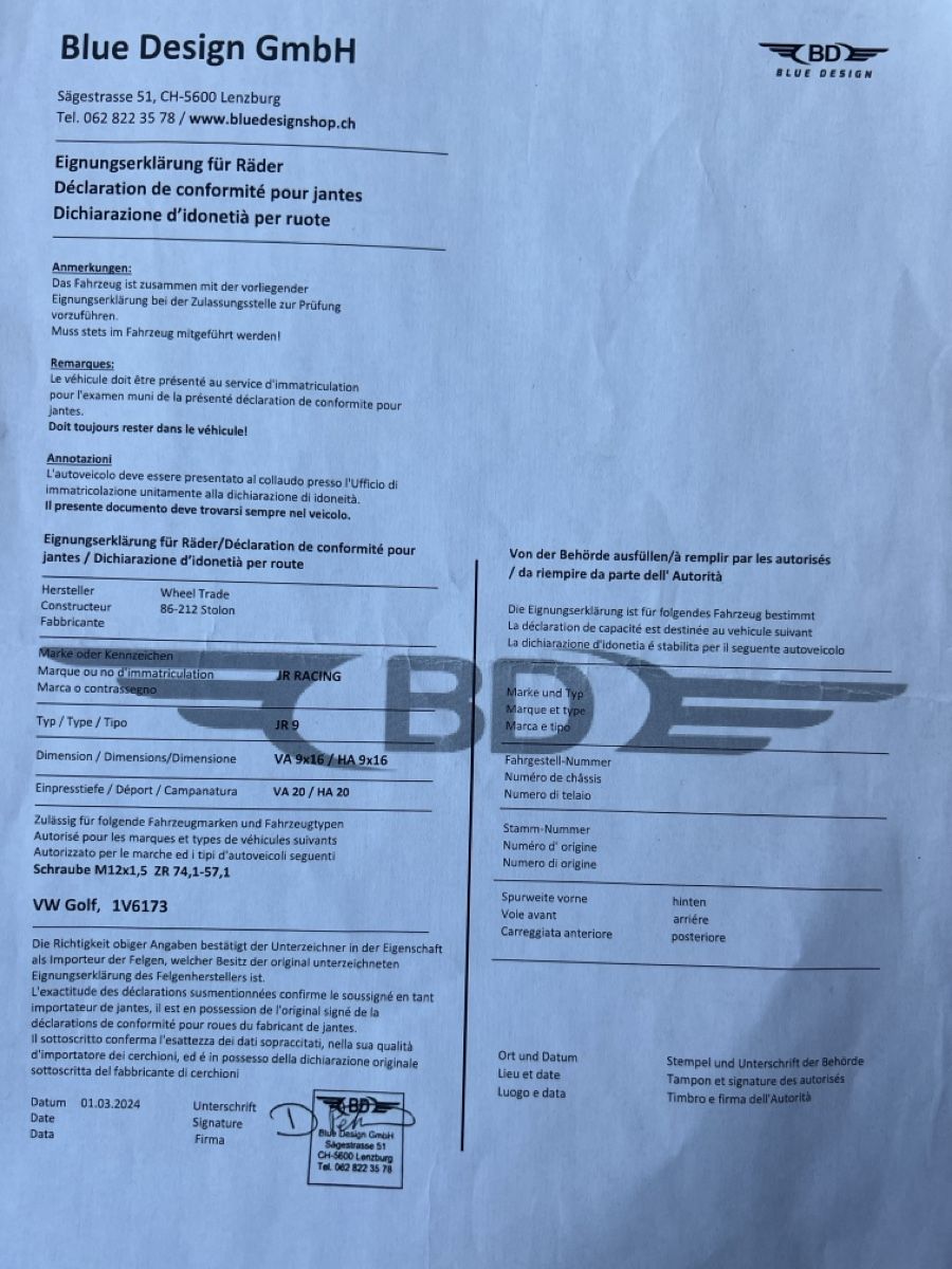 Volkswagen Pneumatici & Ruote complete: JR RACING 16 zoll – Usato da Ramsen venduto da idrizi05 5