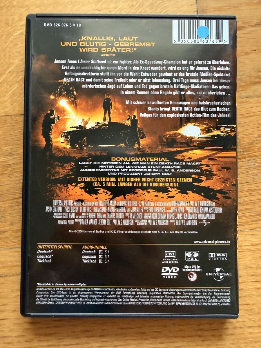 Tutti i DVDs: Death Race - DVD Extended Version – Usato da Kölliken venduto da nerdorado 1