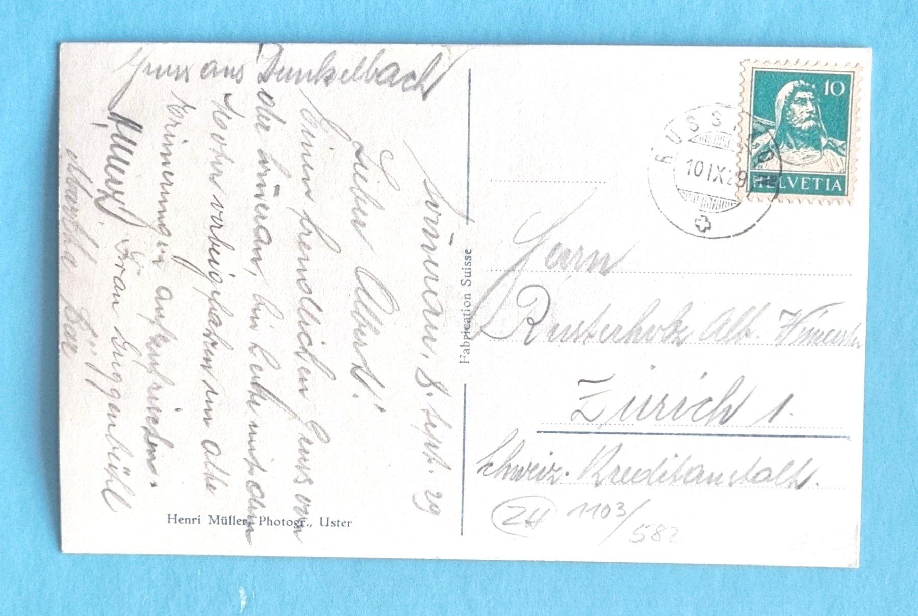 Cartoline postali: Russikon - Restaurant Sommerau - 1929 – Usato da Rothrist venduto da RROENK 1