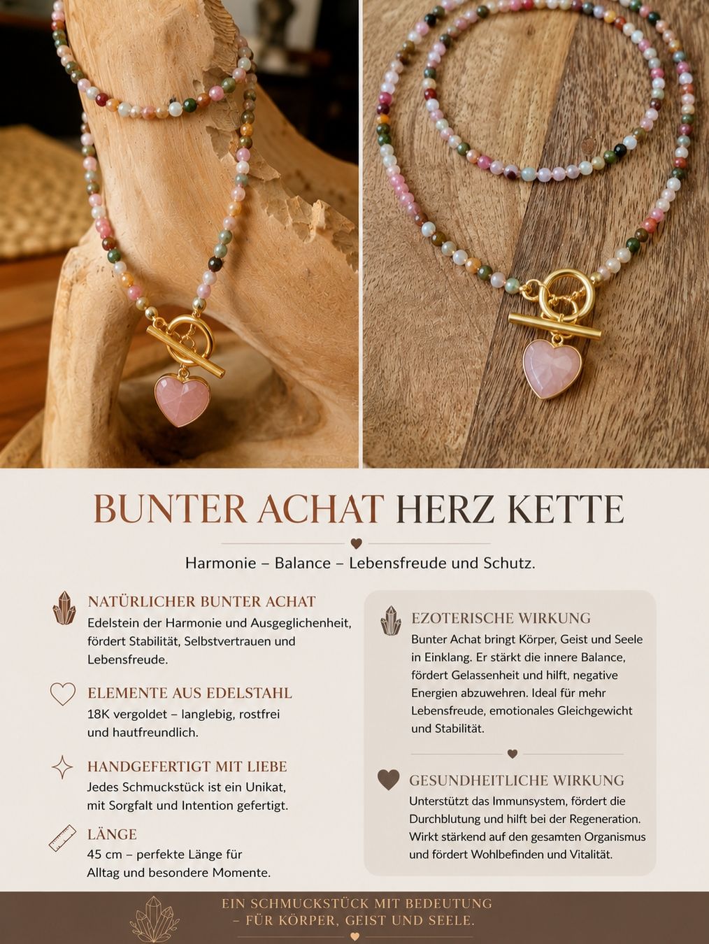 Colliers: Bunter Achat Kette 45cm – Neuf avec emballage d'origine à Thun par luk_7qlx