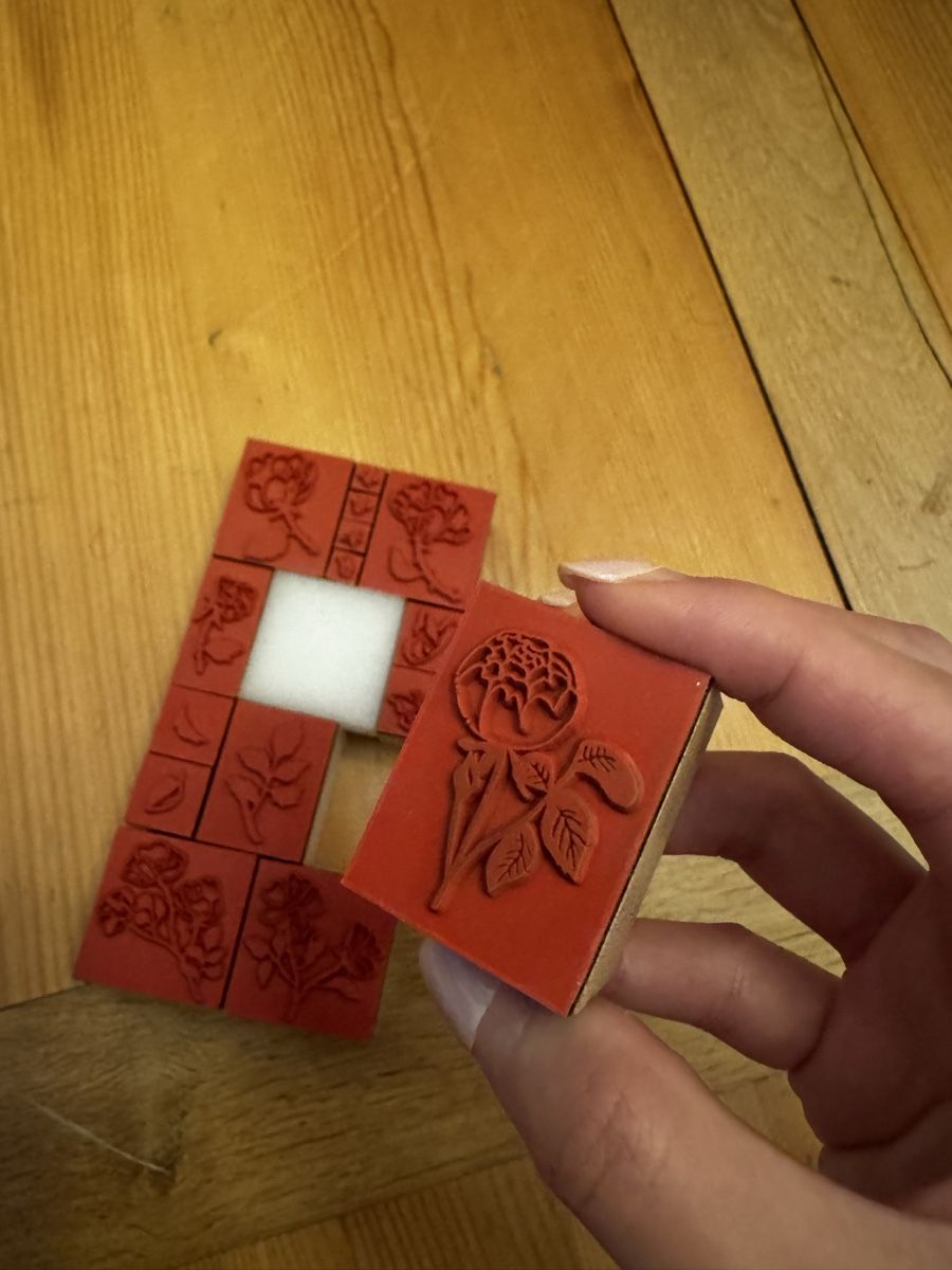 Timbri: Flower rubber stamp set with black ink pad – Usato da Bern venduto da ros_kry8 1
