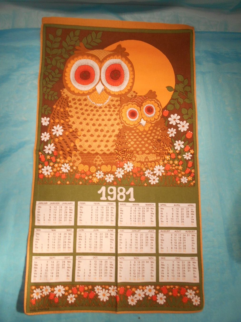 Kalender: Stoffkalender Eulen, 1981, Fisba-Stoffels – Gebraucht aus Bellach von