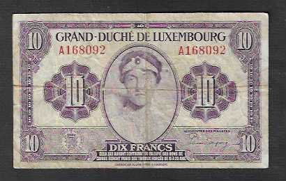 Banconote: Luxembourg  10  Francs  Gebraucht – Usato da Gordola venduto da coinsandnotes
