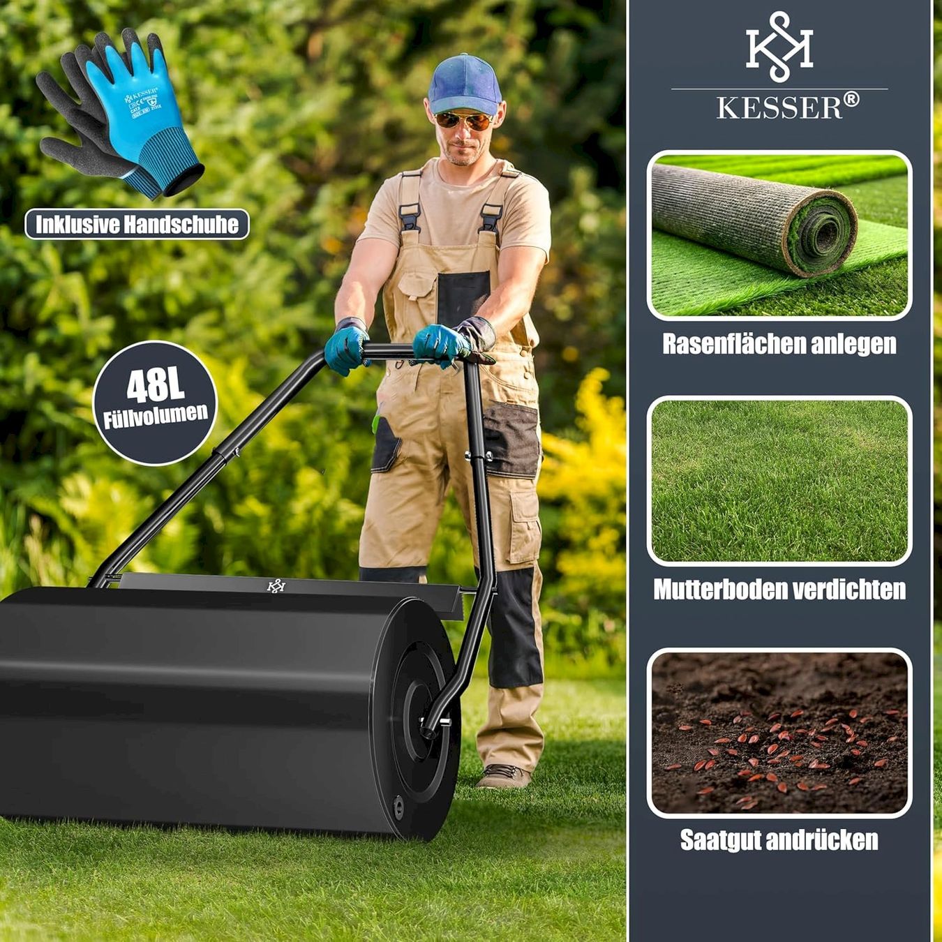 Attrezzi per la lavorazione del suolo: KESSER Rasenwalze 48l 60cm schwarz – Nuovo e nell'imballaggio originale da Bottighofen venduto da zaap 5