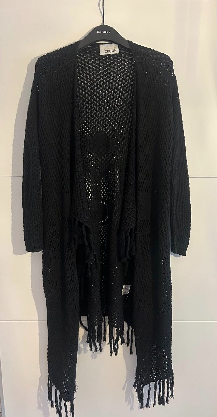 Giacche: Schwarze Sommer Strickjacke von Crown Gr. S mit Fransen – Usato da Basel venduto da Friend68