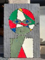 Décoration murale en tôle, Upcycling dans style de Paul Klee