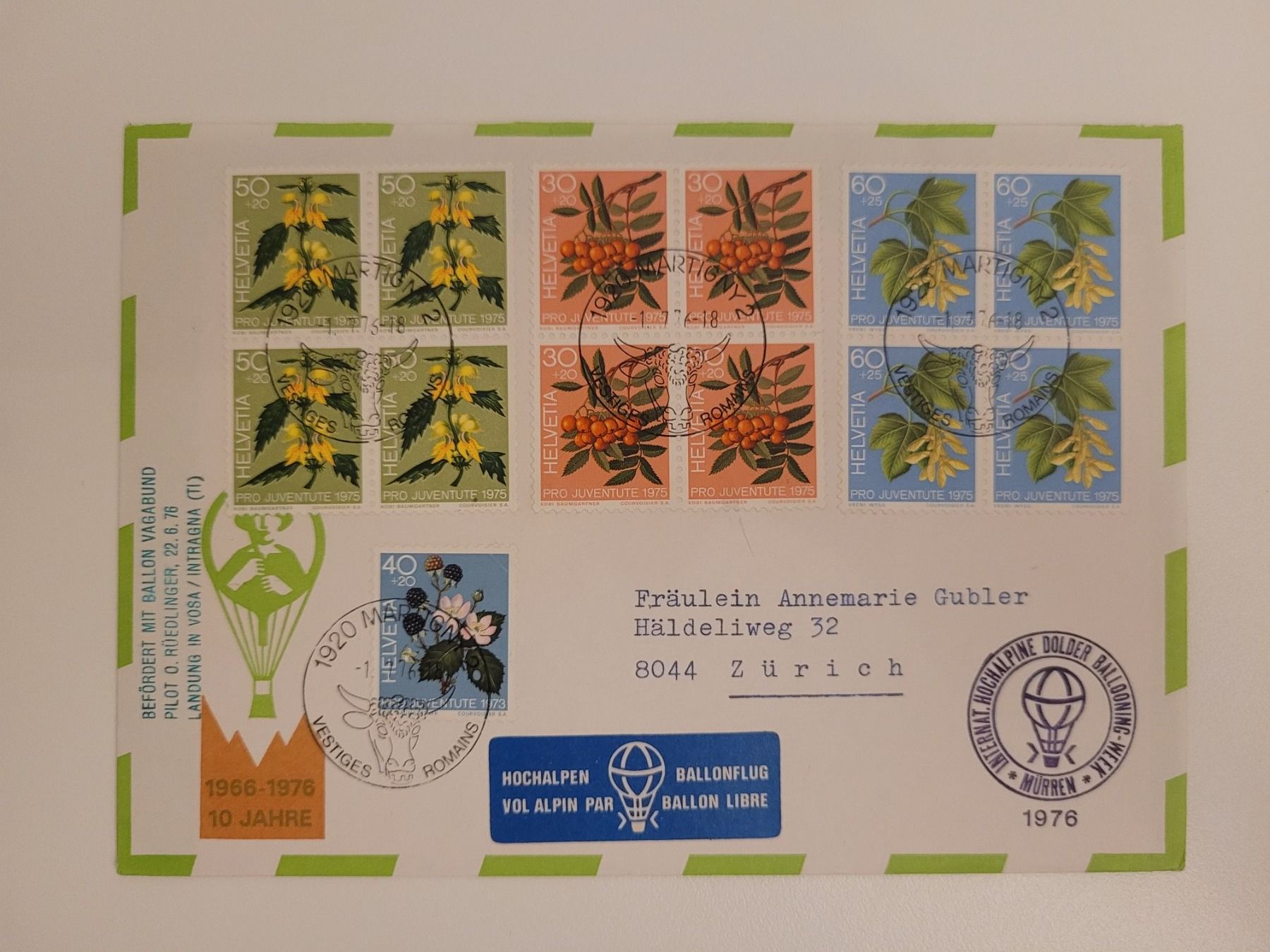 Tous les timbres: 1976 Hochalpen Ballonflug Mürren – D'occasion à Inwil par Flower2325