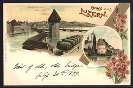 Litho Luzern, Kapellbrücke und Wasserth