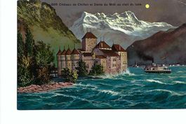 Chateau de Chillon,  Dents du Midi au clair de lune