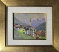 Firma illeggibile Dipinto ad olio, paesaggio montano