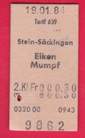 KARTON BILLETT, STEIN-SÄCKINGEN - MUMPF, 2.KLASSE, EINFACH