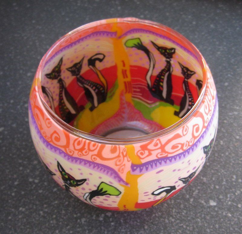 Portacandele: Windlicht, Teelichtglas mit Katzendecor – Usato da Bischofszell venduto da Pfau0 3