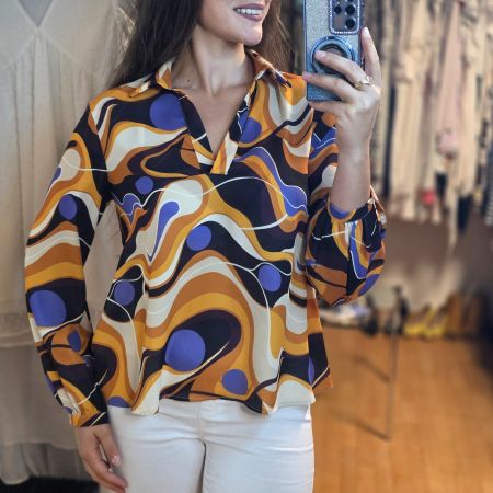 Retro Style  Bluse mit Muster Gr. 38/40