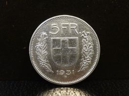 5 Franken Silber 1931 Fünfliber Münze