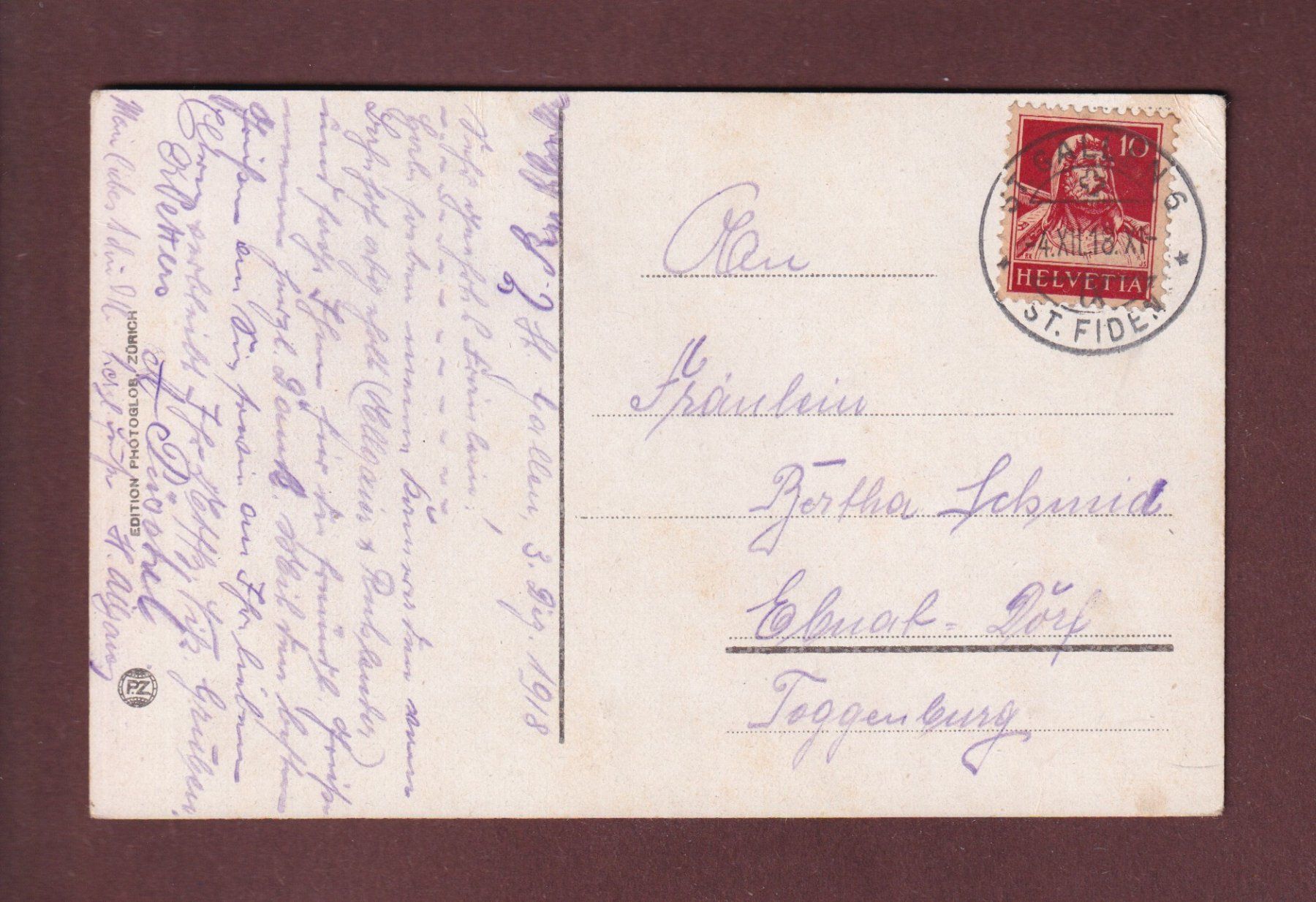 Cartoline postali: ST. GALLEN - Bürgerheim - 1918 – Usato da Pully venduto da nicecards 1