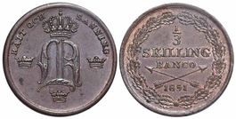 Schweden, 1/3 Skilling 1851